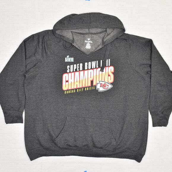 Fanatics Super Bowl LIVII Kansas City Champions Hoodie Cotton Blend Gray Size 2X - Picture 1 of 8